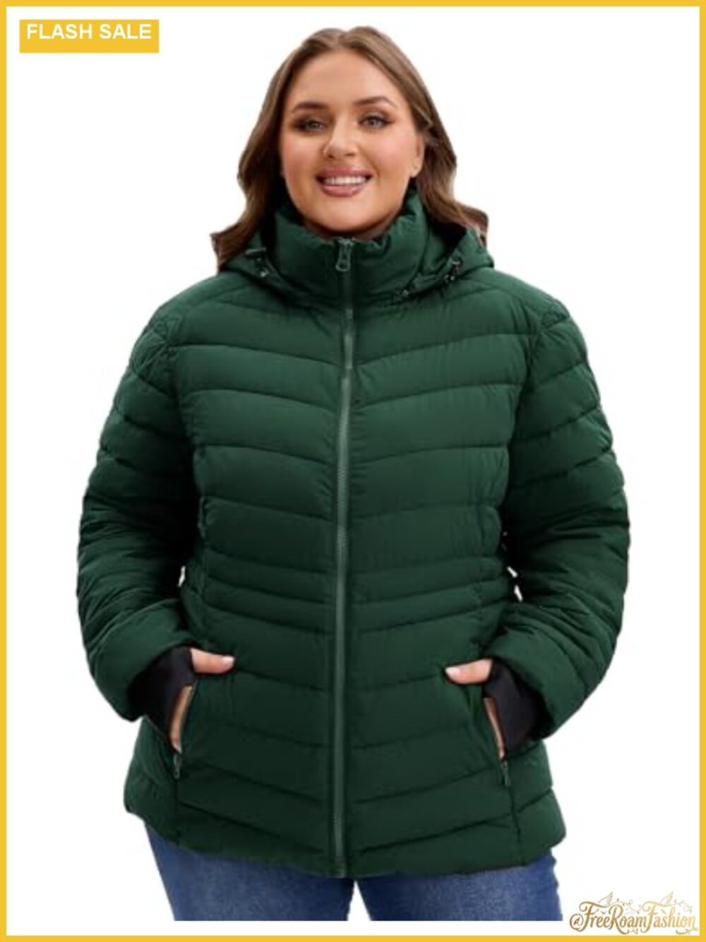 Plus Size Lightweight Puffer Jacket Hooded Quilted Winter Coat 1X-6X